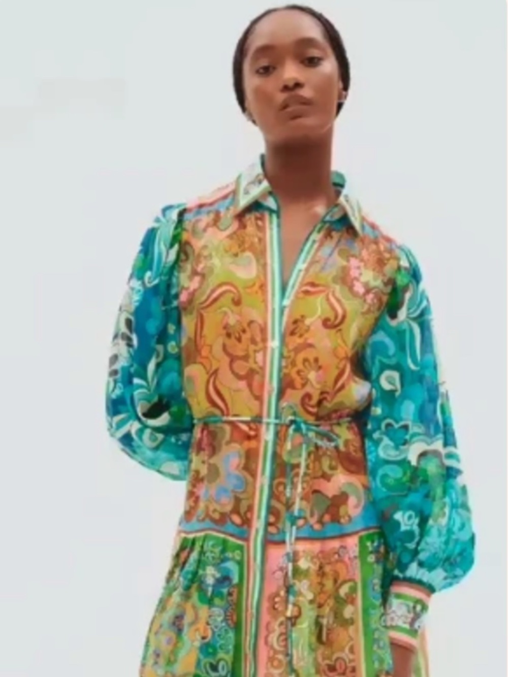 Alemais - Blue & Orange Dreamer Button Long Sleeve Shirtdress, Size 8US /12AU